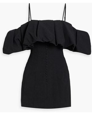 Jonathan Simkhai Puff Cold-Shoulder Ruffled Cotton And Linen-Blend Mini Dress - Black