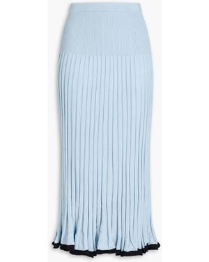 Proenza Schouler Pleated Ribbed Silk And Cashmere-blend Midi Skirt - Blue