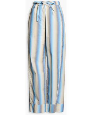 Ganni Striped Cotton-poplin Wide-leg Trousers - Blue