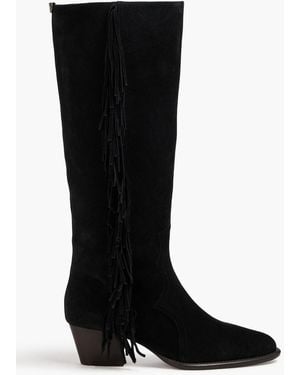 Maje Fringed Suede Boots - Black