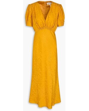 Saloni Lea Silk-Jacquard Midi Dress - Yellow