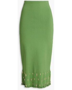 Sandro Embellished Stretch-knit Midi Skirt - Green