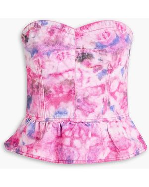 Isabel Marant Solizinia Tie-Dyed Denim Peplum Bustier Top - Pink