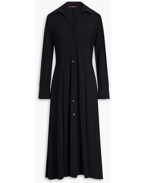 High Pleated Stretch-Jersey Midi Dress - Black