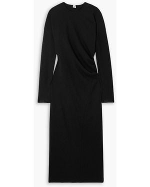 TOTEME Asymmetric Gathered Jersey Midi Dress - Black