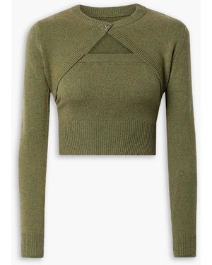 Deveaux New York Clara Merino Wool And Cashmere-blend Top And Cardigan Set - Green