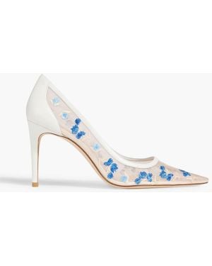 Stuart Weitzman Stuart Power 85 Embroidered Tulle And Leather Pumps - Natural
