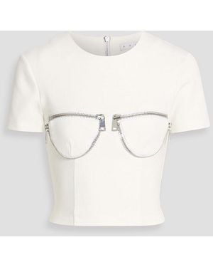 Area Cropped Zip-Detailed Cady Top - White