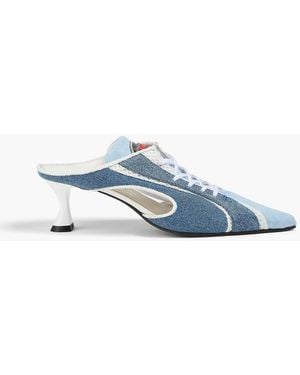 Ancuta Sarca Moto Mesh-Trimmed Denim Mules - Blue