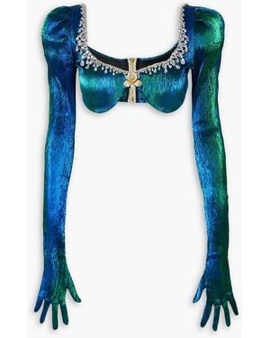 Miss Sohee Cropped Embellished Lamé Top - Blue