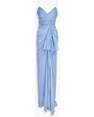 Rhea Costa Saliya Draped Silk-Chiffon Gown - Blue