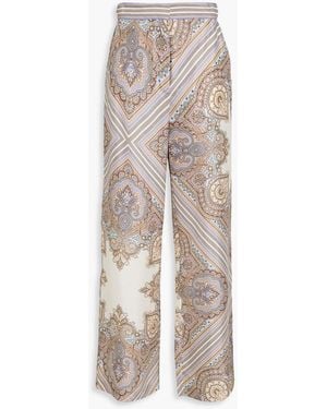 Veronica Beard Grigore Printed Silk Wide-Leg Trousers - White