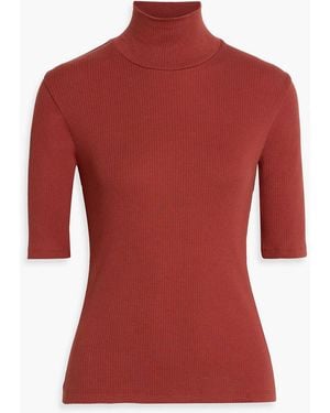 Vince Ribbed Cotton Turtleneck Top - Red