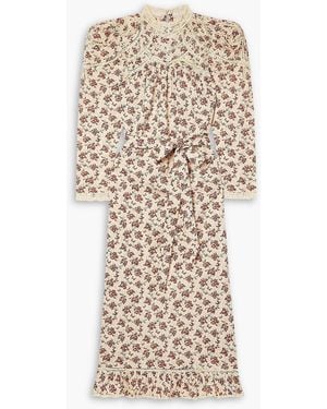 Doen Gabrielle maxikleid aus baumwoll-voile mit blumenprint, spitzenbesätzen und biesen - Natur