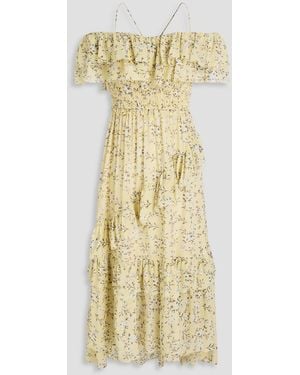 Ulla Johnson Penninah Cold-Shoulder Ruffled Floral-Print Silk-Georgette Midi Dress - Metallic
