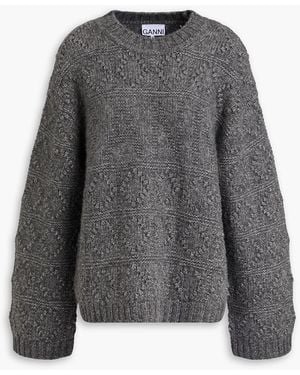 Ganni Jacquard-knit Wool And Cotton-blend Sweater - Grey