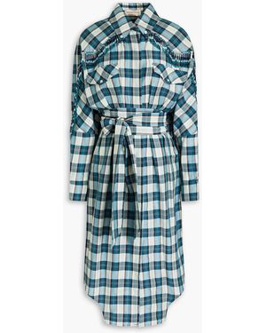 Alexandre Vauthier Checked Slub Jacquard Midi Shirt Dress - Blue