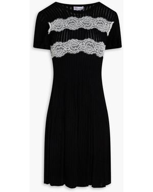 RED Valentino Lace-trimmed Pointelle-knit Wool Mini Dress - Black