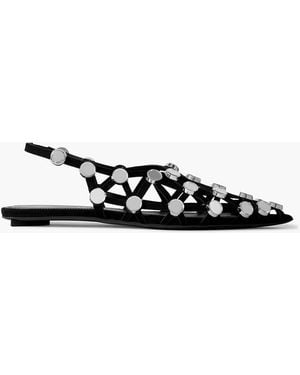 The Attico Grid Studded Suede Slingback Point-toe Flats - Black