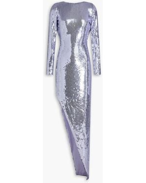Alex Perry Asymmetric Sequined Mesh Gown - Blue
