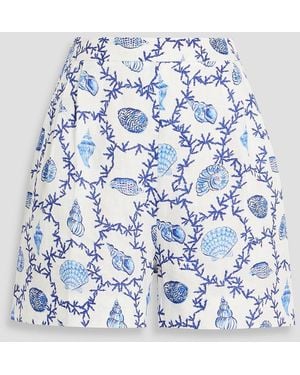 Saloni Printed Linen Shorts - Blue