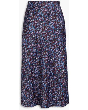 Ganni Floral-print Satin Midi Skirt - Blue