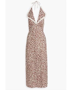 RIXO London Sabrina Floral-print Cotton And Linen-blend Halterneck Midi Dress - Brown