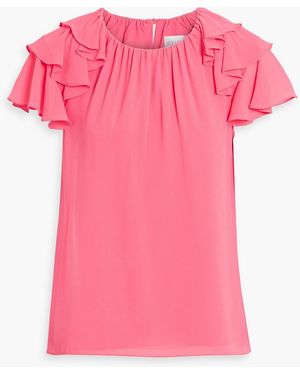Mikael Aghal Ruffled Crepe De Chine Top - Pink