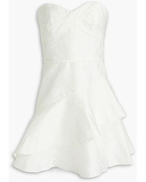 ML Monique Lhuillier Gestuftes, trägerloses minikleid aus glänzendem jacquard - Weiß