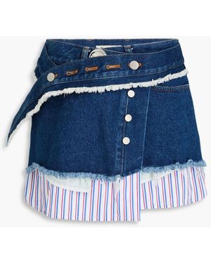 MERYLL ROGGE Belted Layered Denim And Cotton-Poplin Mini Skirt - Blue