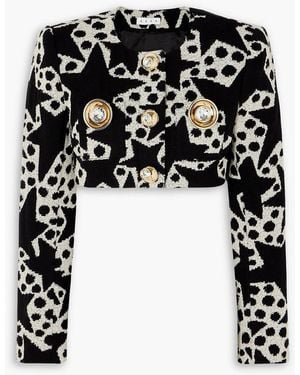 Area Cropped Embellished Cotton-blend Jacquard Blazer - Black