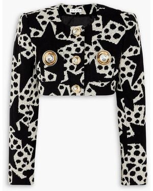 Area Cropped Embellished Cotton-blend Jacquard Blazer - Black