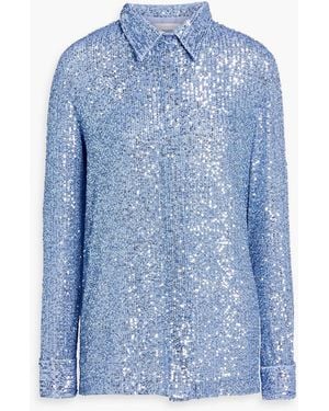 Naeem Khan Sequined Stretch-tulle Shirt - Blue