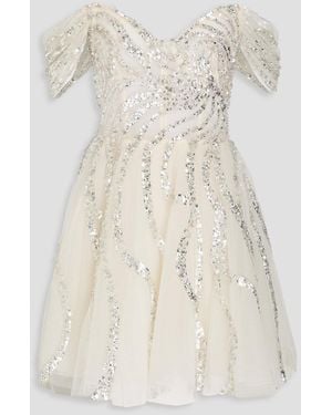 Zuhair Murad Strapless Embellished Tulle Mini Dress - Natural