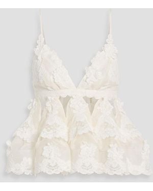 Zimmermann Lace-Paneled Linen And Silk-Blend Gauze Top - Natural