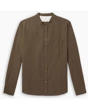 MR P. Grandad-Collar Cotton And Linen-Blend Seersucker Shirt - Green