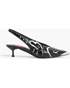 PUCCI Embellished Smooth And Patent-Leather Slingback Pumps - Black