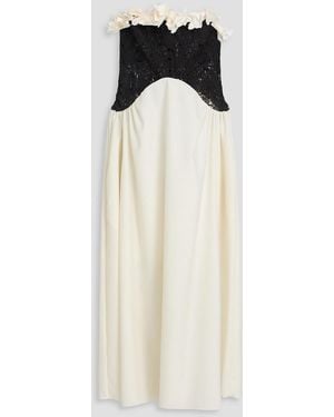 Kika Vargas Nelida Strapless Floral-Appliquéd Guipure Lace And Woven Midi Dress - Black