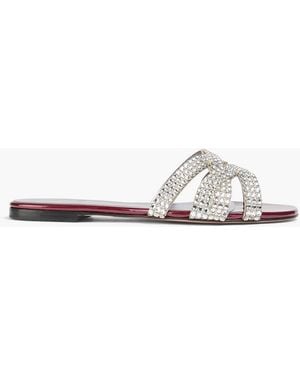 Gina Orion Crystal-Embellished Patent-Leather Sandals - White