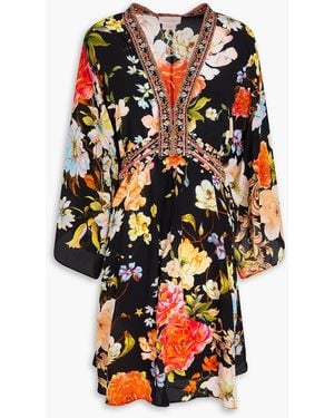 CAMILLA Crystal-Embellished Floral-Print Silk Crepe De Chine Kaftan - Black