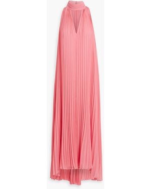 Badgley Mischka Cutout Pleated Chiffon Maxi Dress - Pink