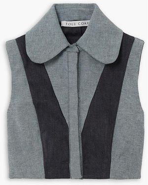 Tolu Coker Cropped Two-tone Denim Top - Grey