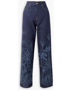 Alanui Jungle Toile De Jouy Printed High-rise Straight-leg Jeans - Blue