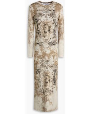 Jean Paul Gaultier Printed Ribbed Cotton-Blend Jersey Midi Dress - Natural