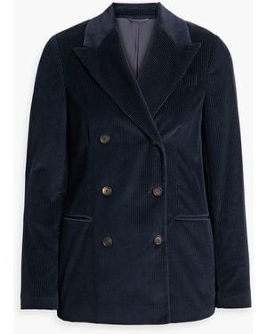 Brunello Cucinelli Double-breasted Cotton And Cashmere-blend Corduroy Blazer - Blue
