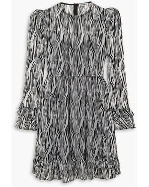 BATSHEVA Prairie Ruffled Zebra-print Flocked Tulle Dress - Grey