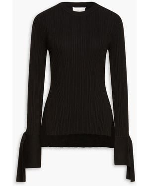 3.1 Phillip Lim Tie-detailed Ribbed Wool-blend Jumper - Black