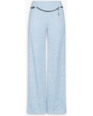 Maje Belted Cotton-Blend Tweed Wide-Leg Trousers - Blue