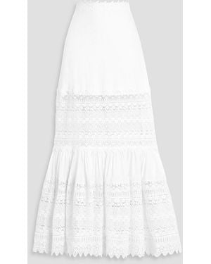 Charo Ruiz Viola Guipure Lace-Paneled Cotton-Blend Voile Maxi Skirt - White