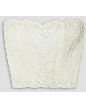 LoveShackFancy Arno Strapless Cropped Cotton-blend Lace Bustier Top - White